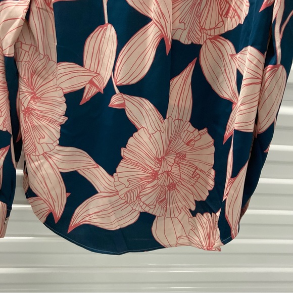 DKNY Women's Navy and Pink Floral Button Down Shirt - Picture 10 of 14